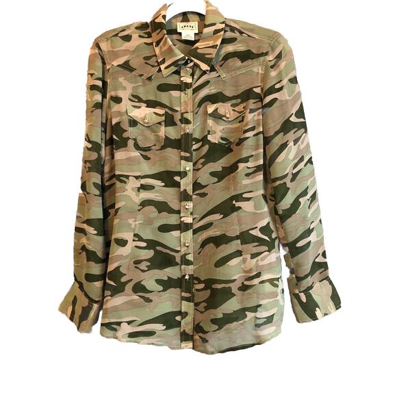 Ariat Blouse Small Camouflage Camo Long Sleeve Sheer Western Rodeo Cowgirl - Picture 1 of 10